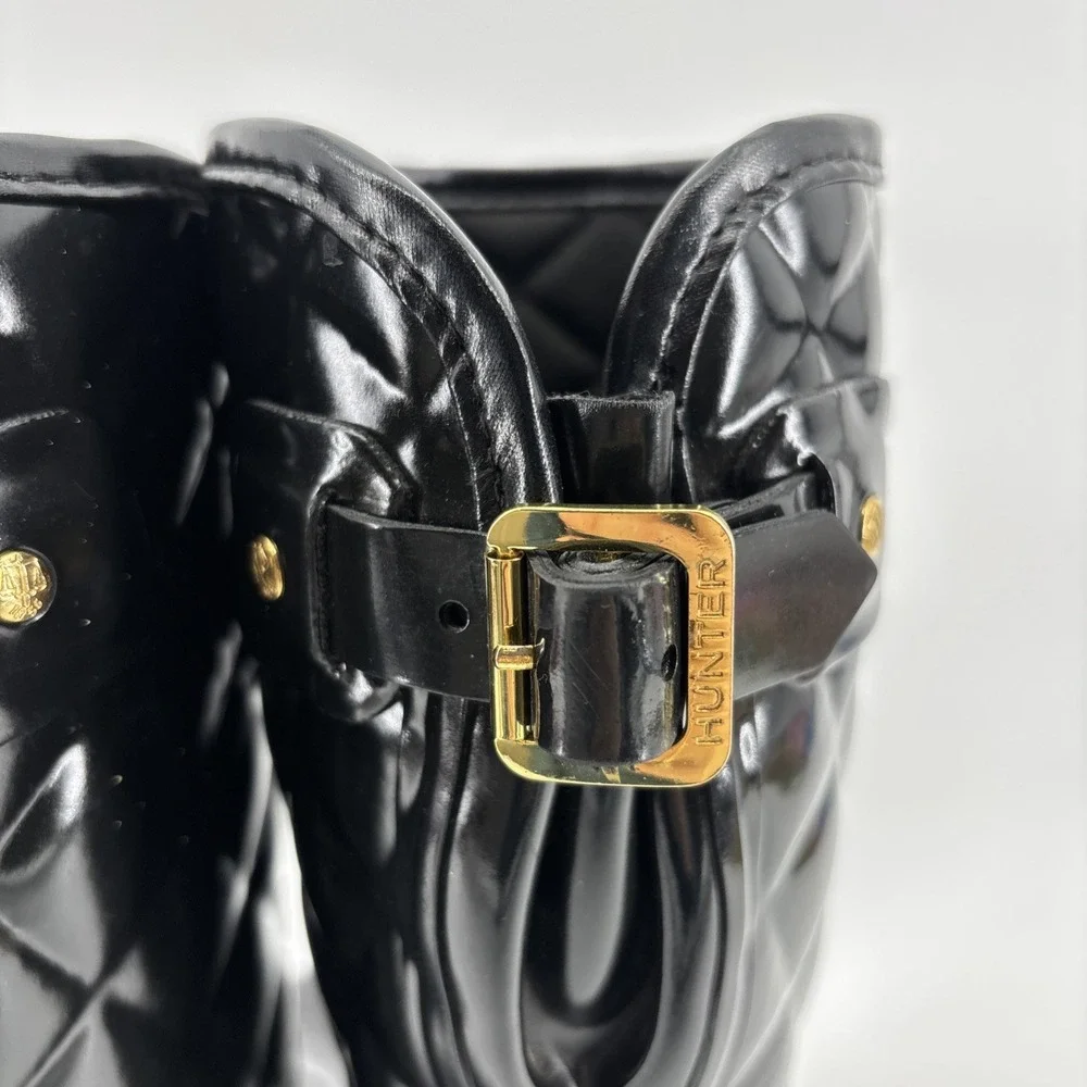 Hunter Refined Black Gloss Quilted Short Rain Boots Women's US 5 EU 36‎ Pull On